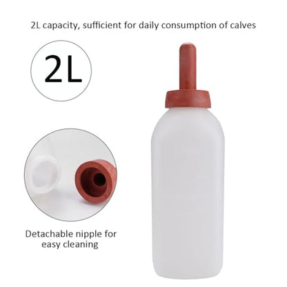 2L Calf Cow Feeding Milk Bottle Cups, Nursing Milk Feeder with Rubber Nipple, Livestock Nursing Bottle Feeding Set for Farm