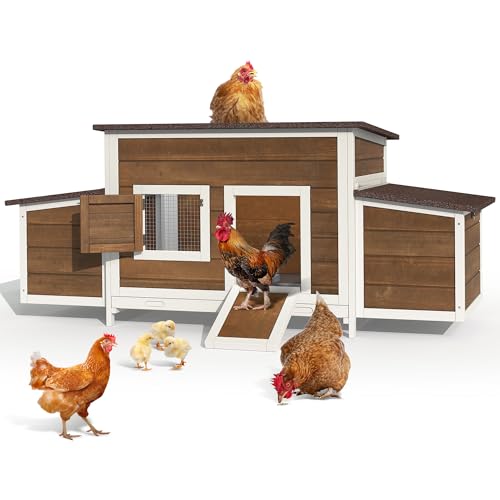 YITAHOME Chicken Coop Large Wooden Chicken House Chicken Pen Outdoor with 2 Nesting Boxes Poultry Cage Rabbit Hutch Duck Cage with Weatherproof Roof (Brown) - color: Natural, size: 66.9"L x 24.8"W x 28.0"H