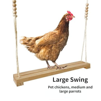Chicken Swing Toy, Wooden Hen Swing Hanging Chicken Perch Ladder Swing Wood Stand Decorative Chicken Coop Accessories Toys Supplies for Rooster Chicken Owners & Lovers