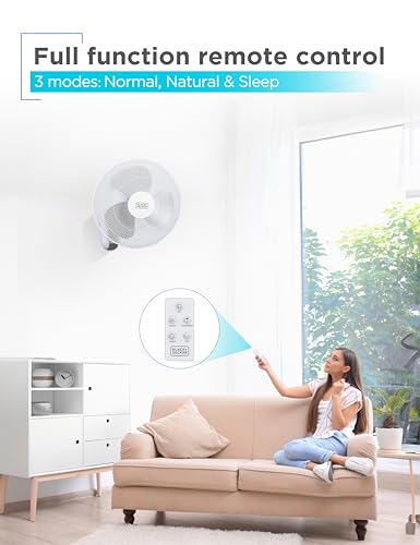 BLACK+DECKER 16" Wall Mount Fan With Remote Control, Oscillating With 3 Speed Settings and Shut Off Timer, Adjustable Tilt Angle, White - color: White, size: Wall Fan (Pack of 1)