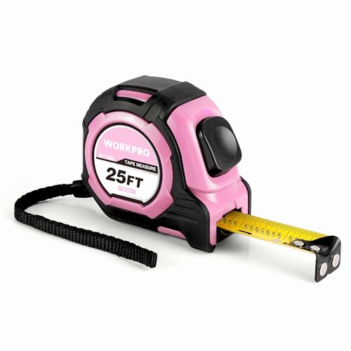 WORKPRO Pink Auto-Lock Tape Measure, 25FT 1/8 Fractions Easy Read Measuring Tape, Double Retract Measurement Tape Accuracy 1/32 for Engineer,with Magnetic Hook, Rubber Protective Casing - Pink Ribbon - color: Pink