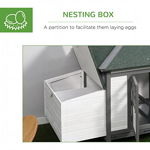 PawHut 77" Wooden Chicken Coop with Nesting Box, Cute Outdoor Hen House with Removable Tray, Ramp Run, for Garden Backyard, Gray - color: Gray