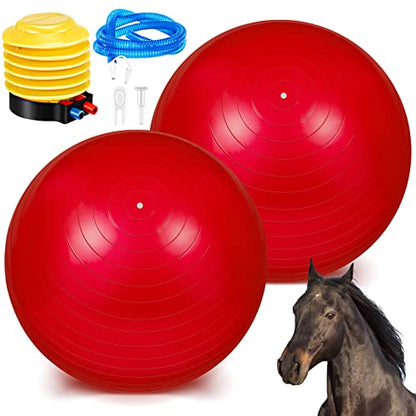 Sotiff 2 Pcs 40 Inch Horse Ball for Play Large Horse Big Equine Herding Anti Burst Dog Ball Soccer Giant, Pump Included(40 Inch,Red) - color: Red
