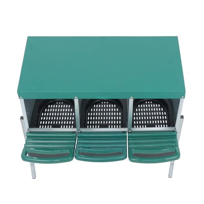 Green Chicken Nesting Boxes with Metal Legs 3 Holes Nesting Boxes for Chickens Roll Out Tray