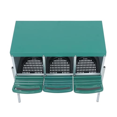Green Chicken Nesting Boxes with Metal Legs 3 Holes Nesting Boxes for Chickens Roll Out Tray