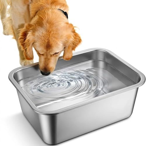 2 Gallons Large Dog Water Bowl, Stainless Steel Metal Dog Bowls, Large Capacity Pet Food Bowl Water Dish for Indoor and Outdoor Universal for Medium Dogs 12.6''×8.7''×5.9'' - color: 1PCS(Original Color), size: 2 Gallons