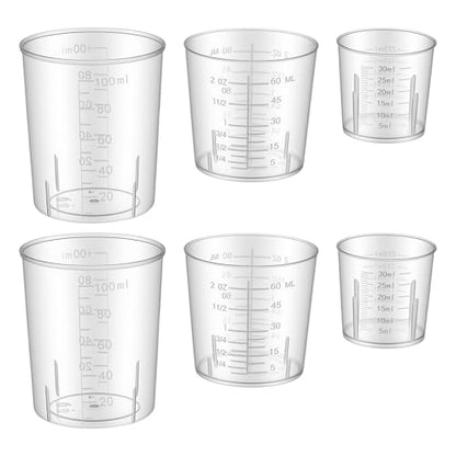 6 Pack Plastic Graduated Cup Set 30ml /60ml(2 oz)/100ml Clear Liquid Measuring Cups Plastic Graduated Beakers for Kitchen Dual Scale Baking Lab Measure Accurate