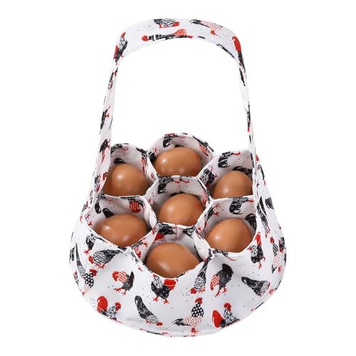 Egg Collecting Basket, Canvas Egg Basket for Gathering with 7 Pouches for Chicken, Duck, Goose, Bird, Various Poultry Collection (Red-tailed) - style: Red-tailed chicken