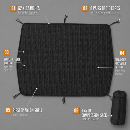 USGI Industries Military Woobie Blanket | Thermal Insulated Camping Blanket, Poncho Liner | Large, Portable, Water-Resistant, for Hiking, Survival | Compression Carry Bag - color: Tactical Black