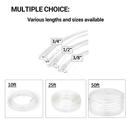 Clear Vinyl Tubing 1/2" ID × 5/8" OD -10 Ft 60PSI,Flexible Plastic Tubing,BPA Free Non-Toxic, Multipurpose Hybrid Clear Reinforced Tube with 2 Screw Clamps - size: 1/2'', style: 10 feet