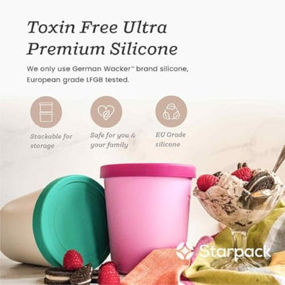 StarPack 'Freeze The Day' Homemade Ice Cream Containers (2-Pack, 1 Quart) - Airtight Silicone Lids, BPA-Free Reusable Ice Cream Freezer Containers with Lids, Stackable - Purple and Jade - color: Purple / Jade, size: 2-Pack 1Qt