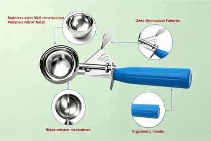 TOPKITCHEN Commercial-Grade Ice Cream Scoop 2 oz, 18/8 Stainless Steel Cookie Scoop with Plastic Handle, Portion Control Disher Scoop for Bakeries, Restaurants & Dessert Shops, #16, Blue - size: 2 oz - Blue