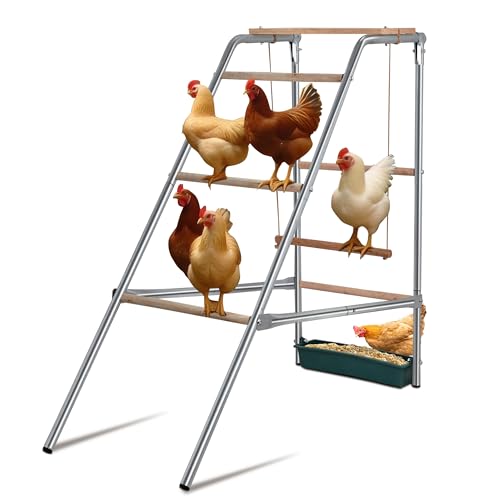 Large Chicken Perch & Roosting Bars - Sturdy Wooden Coop Accessory w/Easy Assembly for Hens & Chicks (Includes Swing & Ladder for Exercise & Rest)