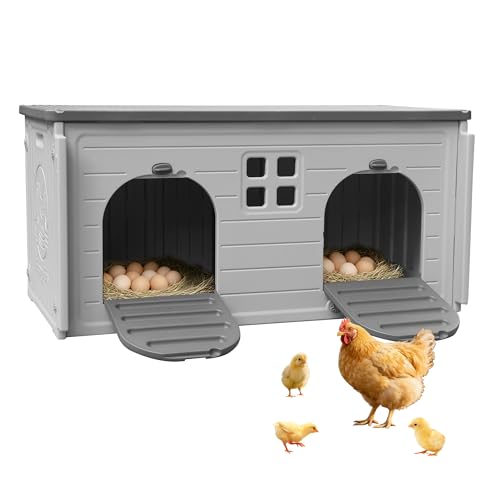 Plastic Chicken Coop with 2 Holes, Large Outdoor Nesting Box for Laying Eggs, Waterproof Chicken Nesting Box, Easy Assemble & Clean for Duck Rabbit Poultry Shelter - color: grey, size: 41.4"L x 22.0"W x 5.9"H