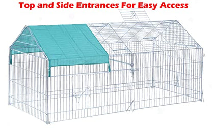 Large NO Rust Stainless Steel Galvanized Chick Coop, Chicken Run Outdoor Walk-in Poultry Cage Duck Coop Chicken Pen Pet Playpen w/Door & Cover Rabbit Enclosure for Backyard Farm