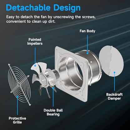 Voltset 8-Inch Kitchen Exhaust Fan, 535 CFM Exhaust Fan for Garage,Wall Mounted Attic Vent Fan, Metal Extractor Ventilation Fan with Backdraft Damper and Switch for Home Basement Industrial Use,Silver - size: 8 Inch with Switch