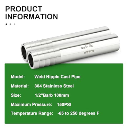 TAISHER 5PCS 304 Stainless Steel Pipe Fittings, 1/2" Barb, 4" Length Weld Nipple Cast Pipe - size: 1/2" Barb(4" Length)