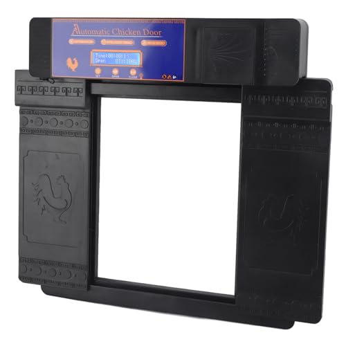Automatic Chicken Coop Door Opener, Intelligent Double Open Timer LED Display Solar Powered, with Anti Pinch Function Low Battery Reminder, for Chickens Ducks Geese Poultry (Black) - color: Black