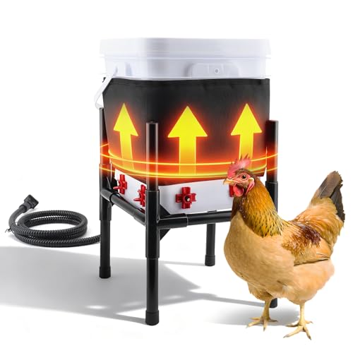 Heated Chicken Waterer with Stand, Thermostatically Poultry Water Heater with Nipples for Winter Outdoor Coop 3 Gallon (Black, 12L)