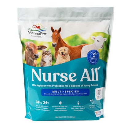 Manna Pro Nurse All Multi-Species Milk Replacer, Powered by Opti-Gut™ to Support Gut Health & Digestion, All-Milk Protein, Easy-To-Mix Formula, 8 Pounds - size: 8 Pound (Pack of 1)