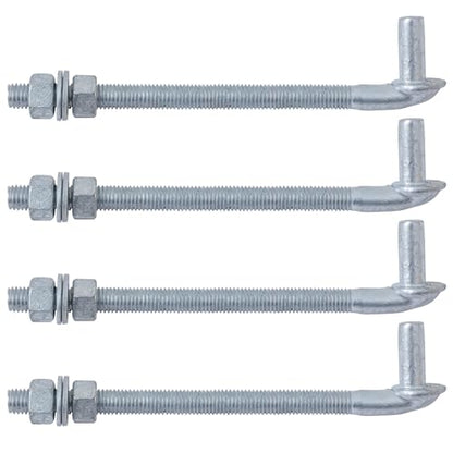 VIVIDA 10" J Bolt Gate Hinge 4 Pack, Chain Link Gate Bolt Hinge with 5/8" Male Pin, Galvanized Steel, Nuts & Washers Included - size: 10" (4 PCS)