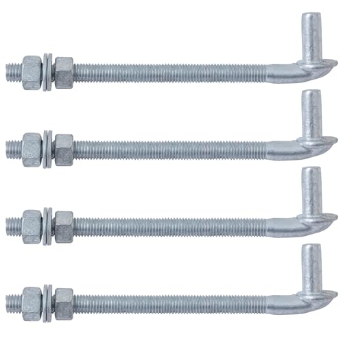 VIVIDA 10" J Bolt Gate Hinge 4 Pack, Chain Link Gate Bolt Hinge with 5/8" Male Pin, Galvanized Steel, Nuts & Washers Included - size: 10" (4 PCS)
