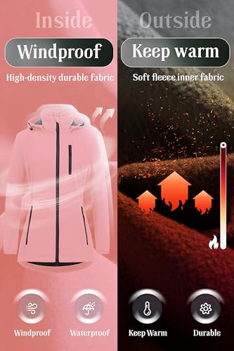 Chrisuno Women's Lightweight Long Softshell Fleece Lined Jacket Anorak Raincoat With Removable Hood - color: Pink, size: X-Small