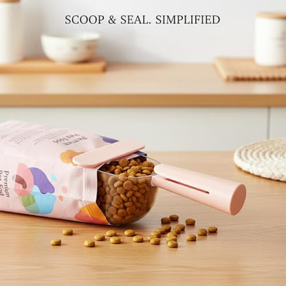 Pet Food Scoop with Built-in Bag Sealer, Durable PP Measuring Cup for Dry Kibble, 13-Inch Long Handle (Pink, Blue, Green) - color: Pink