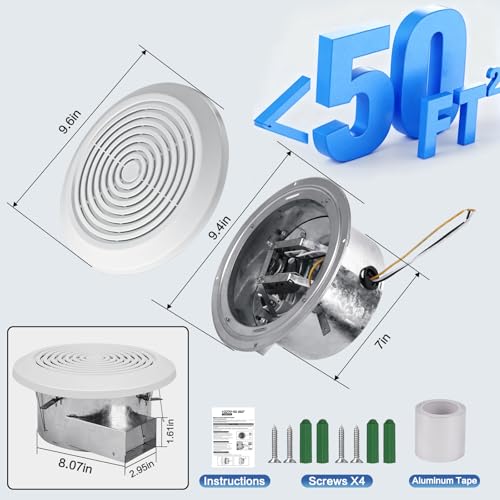 V2270-50 360 Bathroom Exhaust Fan, 50 CFM Round Ceiling Vent Fan, Non-Lighted Bath Fan Replacement for RV or Mobile Home, Fits 8 Inch Opening with 3 Inch Duct, White