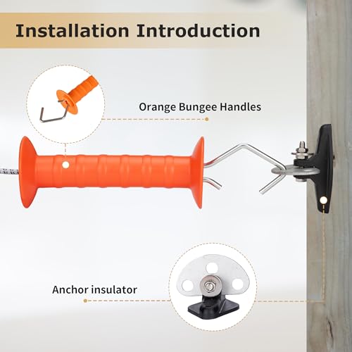 Electric Fence Bungy Gate Kit, Electrified Bungee Gate Handle with Elasticized Rope for Livestock, Insulators Temporary System, Easy Installation