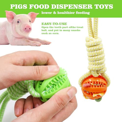 Mini Pig Treat Dispenser Ball Toys Plastic Food Foraging Ball with Rope for Pigs Dogs Ferret Supplies (Yellow) - color: Yellow