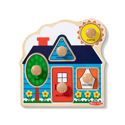 Melissa & Doug First Shapes Jumbo Knob Puzzle, Wooden Peg Puzzle for Toddlers, Educational Toy for Shape Recognition and Fine Motor Skills, Ages 1+ - style: Shapes