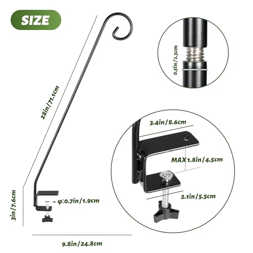 MIXXIDEA 2 Packs Heavy Duty Deck Rail Pole Deck Hook, Extensible and Adjustable Deck Hook for Hanging Bird Feeder, Plants, Suet Baskets,Wind Chimes,Lanterns - size: 28in Long Curled Hook-2 Packs