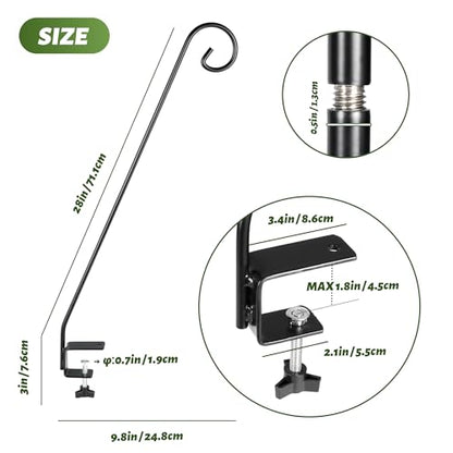 MIXXIDEA 2 Packs Heavy Duty Deck Rail Pole Deck Hook, Extensible and Adjustable Deck Hook for Hanging Bird Feeder, Plants, Suet Baskets,Wind Chimes,Lanterns - size: 28in Long Curled Hook-2 Packs