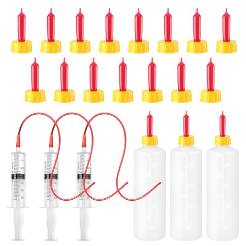 24 Pcs Lamb and Goat Kid Feeding Kit Including 3 Pcs 400ml Lamb Feeding Bottles 15 Pcs Goat Nipples 6 Pcs Feeding Tube Kit 60 ml Syringe and 16 FR Tube for Puppies Goat Feeding Baby Goats