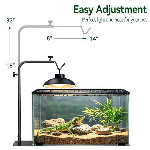 Reptile Heat Lamp Stand Adjustable 18"-32": Light Holder Fixture with Heavy Base for Bearded Dragon, Turtle, Snake, Lizard – Terrarium Heating Dome Lamps for Tank or Aquarium Use - size: 32" Height