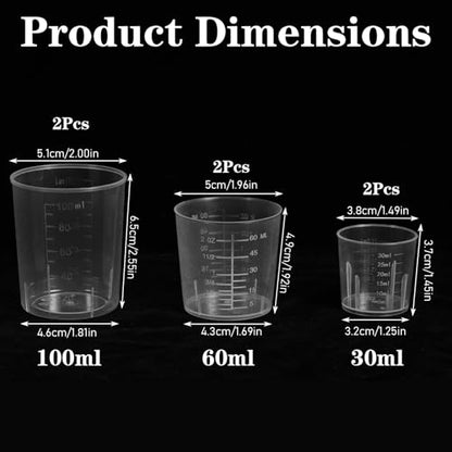6 Pack Plastic Graduated Cup Set 30ml /60ml(2 oz)/100ml Clear Liquid Measuring Cups Plastic Graduated Beakers for Kitchen Dual Scale Baking Lab Measure Accurate