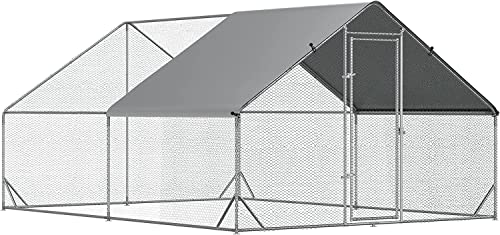 Large Metal Chicken Coop Run, Afqxf 13.1x9.8x6.4FT Outdoor Walk-in Poultry Cage Hen Playpen House with Waterproof Cover and Lockable Door for Outdoor Yard Farm - size: 157.5"L x 118.0"W x 77.0"H