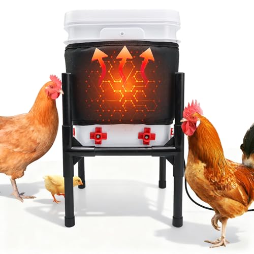 Heated Chicken Waterer,5 Gallon Chicken Poultry Water Heater with Stand for Winter with 8 Nipples + 4 Extras (black, 5 Gallon) - size: 5 Gallon