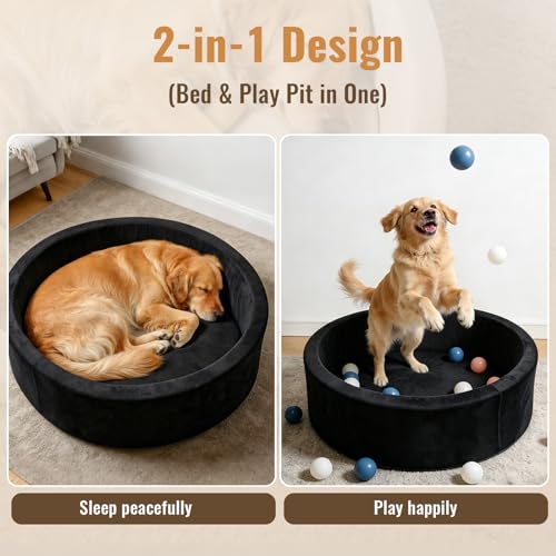 39 Inch Round Dog Bed Ball Pit, Indoor Playpen for Cats and Small Dogs, Dual Use Pet Play and Rest Area, Black (Balls Not Included) - color: Black
