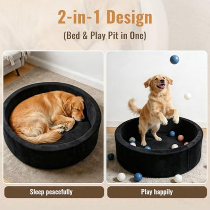 39 Inch Round Dog Bed Ball Pit, Indoor Playpen for Cats and Small Dogs, Dual Use Pet Play and Rest Area, Black (Balls Not Included) - color: Black