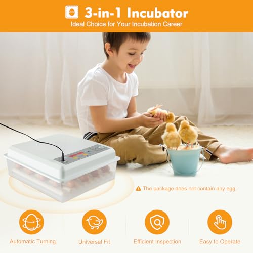 64 PCS Eggs Incubator, 3-in-1 Automatic Egg Incubator for Hatching Eggs with Digital Control, White Automatic Egg Turner with 360° Auto Turning & Uniform Heating for Home & Farm Use - size: 64 PCS