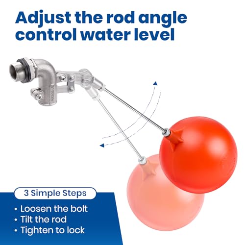1/2" Stainless Steel Float Valve for Water Tank with 5" Float Ball | 304 Stainless Steel, 5" Float Ball, Adjustable Arm, Leak-Proof Water Level Control - size: 1/2inch