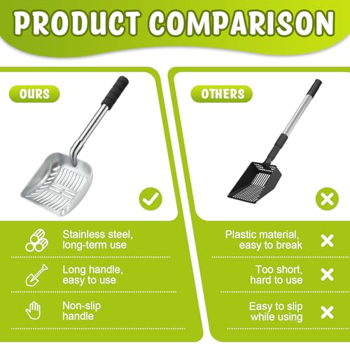 Willinglong 48 Inch Metal Chicken Coop Pooper Scooper (16 to 48 Inch) Long Handle Scooper with Detachable Stainless Steel Long Handle Gloves Accessory for Cleaning Chicken Coop(Silver) - color: Silver