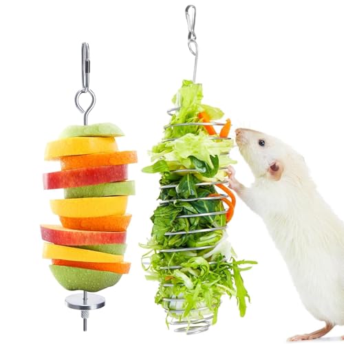 2Pcs Rat Enrichment Toys, 304 Stainless Steel Rat Foraging Toy for Fruit Vegetable Holder, Fancy Mice Cage Accessories Puzzle Toy, Hanging Rodent Toys Slow Feeder, Bird Foraging for Parakeet - color: 2pcs, size: A