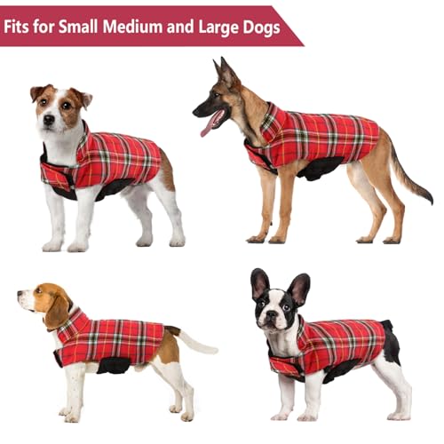 Kuoser Warm Dog Coat, Waterproof Dog Jacket for Extra Large Dogs, Adjustable Durable XXL Doggie Winter Coat Reversible Puppy Cold Weather Apparel from Small to Large Breed, Bright Red XXL - color: Bright Red, size: 2X-Large (Pack of 1)