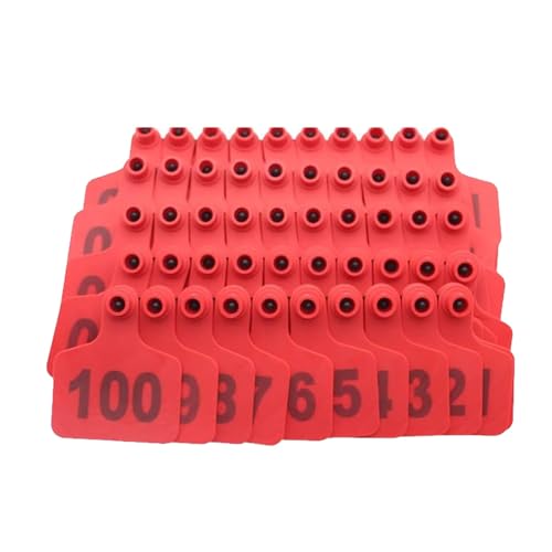 Cattle Ear Tags Livestock Ear Tags Plastic Livestock Animal Ear Tag for Cows Cattle Calf with Numbers Animal Identification Earring Tag Red 101-200 - color: Red, size: 101-200