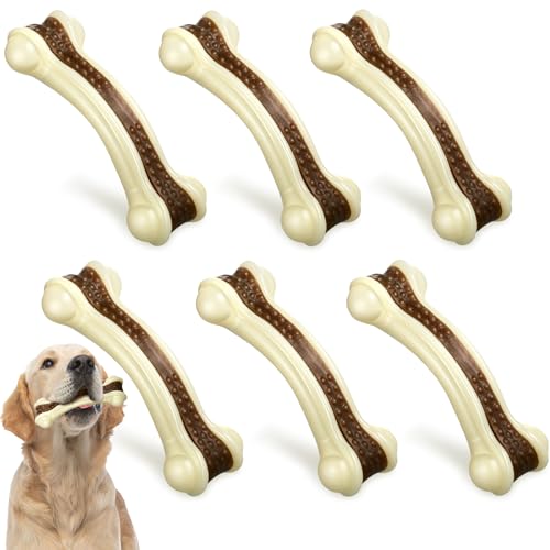 Sosation 6 Pcs Dog Toys for Aggressive Chewers Christmas Nylon Beef Flavor Bones Tough Puppy Teething Toys Puppy Chew Bones for Large Medium Small Breed Dogs Puppies(Small) - size: Small