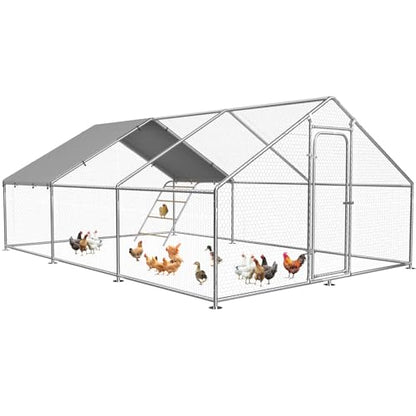 Large Metal Chicken Coop Run with Roosting Perch, Outdoor Waterproof & UV-Resistant Cover for Chickens, Ducks, Rabbits, and Hens in Yard or Farm Use Spire Roof (13.1'Wx19.7'Lx 6.5'H) - size: 20x13Ft - Spire