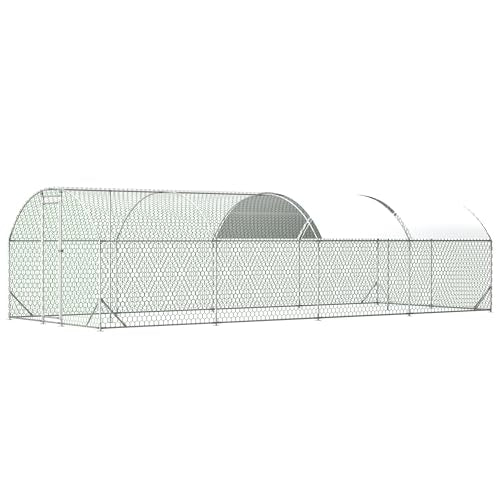 Large Metal Chicken Coop, Walk-in Chicken Run Cages with Waterproof and Anti-Ultraviolet Cover for Outside(10' L x 26 W x 6.56' H) Dome Top